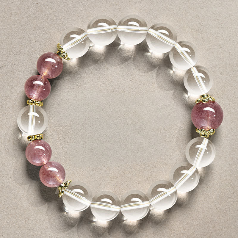 Buddha Stones Natural Clear Quartz Beaded Healing Bracelet - 10mm Clear Quartz Strawberry Quartz(Wrist Circumference:16–17 cm) - image 10