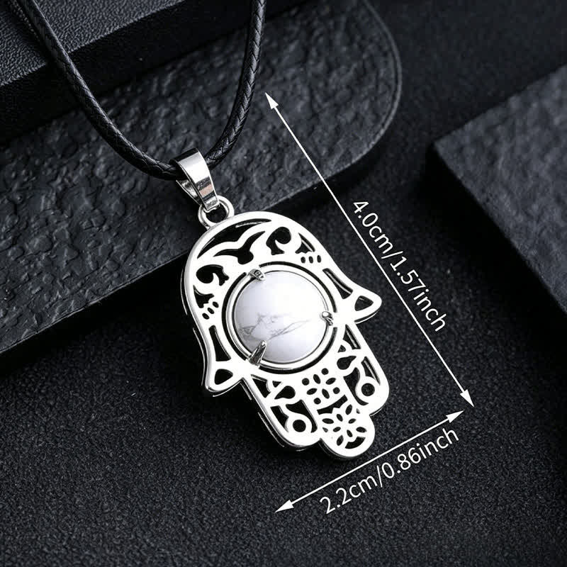 Buddha Stones Natural Black Obsidian Hamsa Palm Inlay Crystal Strength Necklace - image 24