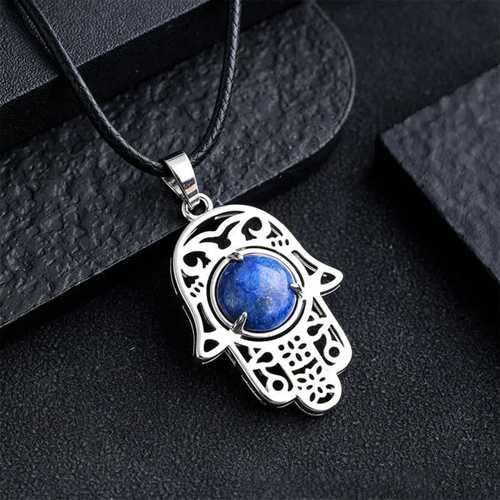 Buddha Stones Natural Black Obsidian Hamsa Palm Inlay Crystal Strength Necklace - Natural Lapis Lazuli(Color May Vary) - image 10