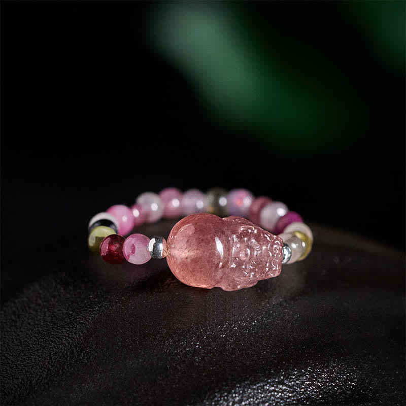 Buddha Stones 3mm Mini Beads Natural Moonstone Tourmaline Garnet Pearl Strawberry Quartz PiXiu Healing Elastic Ring - image 16