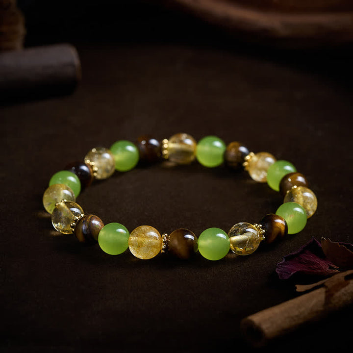 Buddha Stones Natural Citrine Tiger Eye Green Jade Prosperity Bracelet - image 10