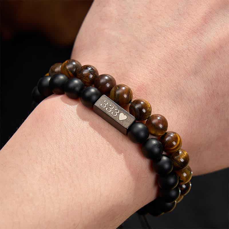 Buddha Stones 2Pcs Frosted Stone Tiger Eye 333 222 111 11:11 444 Angel Number Cure Bracelet - image 4