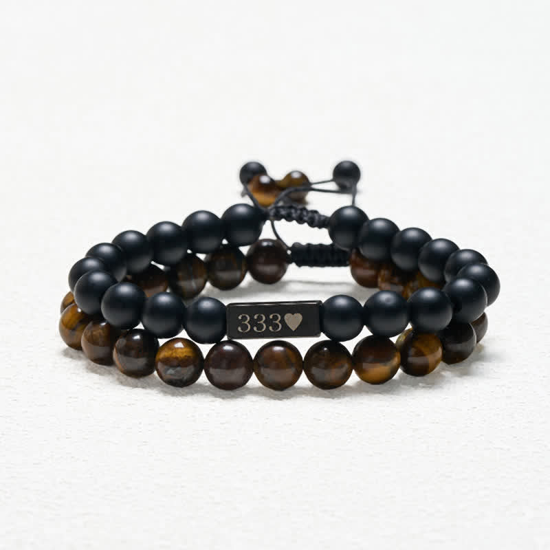 Buddha Stones 2Pcs Frosted Stone Tiger Eye 333 222 111 11:11 444 Angel Number Cure Bracelet - image 2