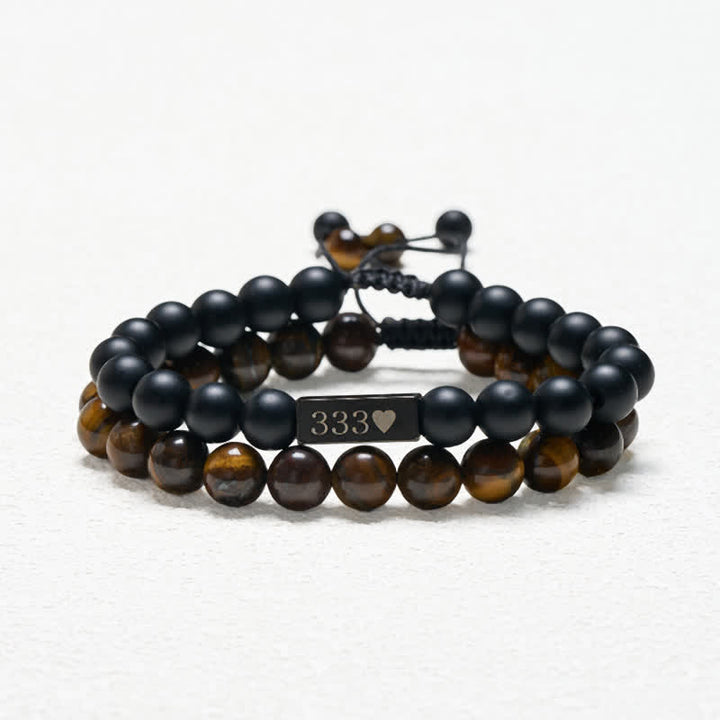 Buddha Stones 2Pcs Frosted Stone Tiger Eye 333 222 111 11:11 444 Angel Number Cure Bracelet - image 2