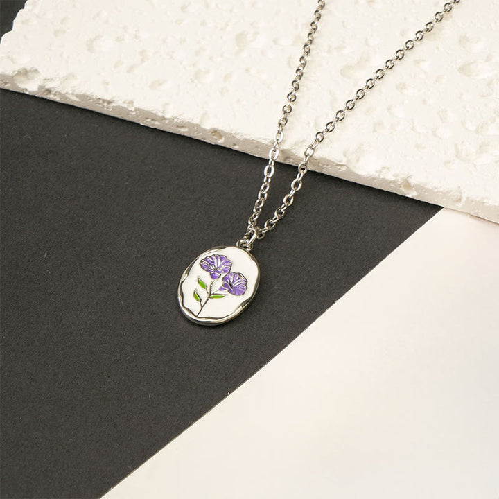 Buddha Stones Titanium Steel Birth Flower Strengthen Pendant Necklace - Morning Glory - Silvery Titanium Steel - image 18
