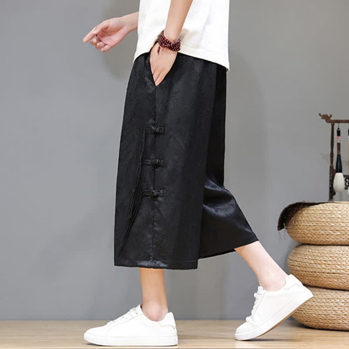 Buddha Stones Summer Tang Style Side Frog Button Men's Straight Leg Pants With Pockets - image 1
