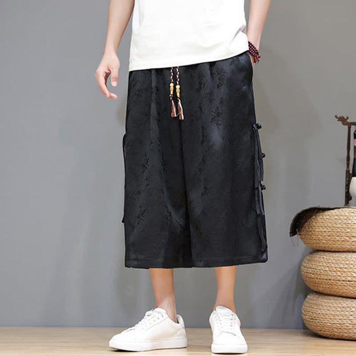 Buddha Stones Summer Tang Style Side Frog Button Men's Straight Leg Pants With Pockets - image 5