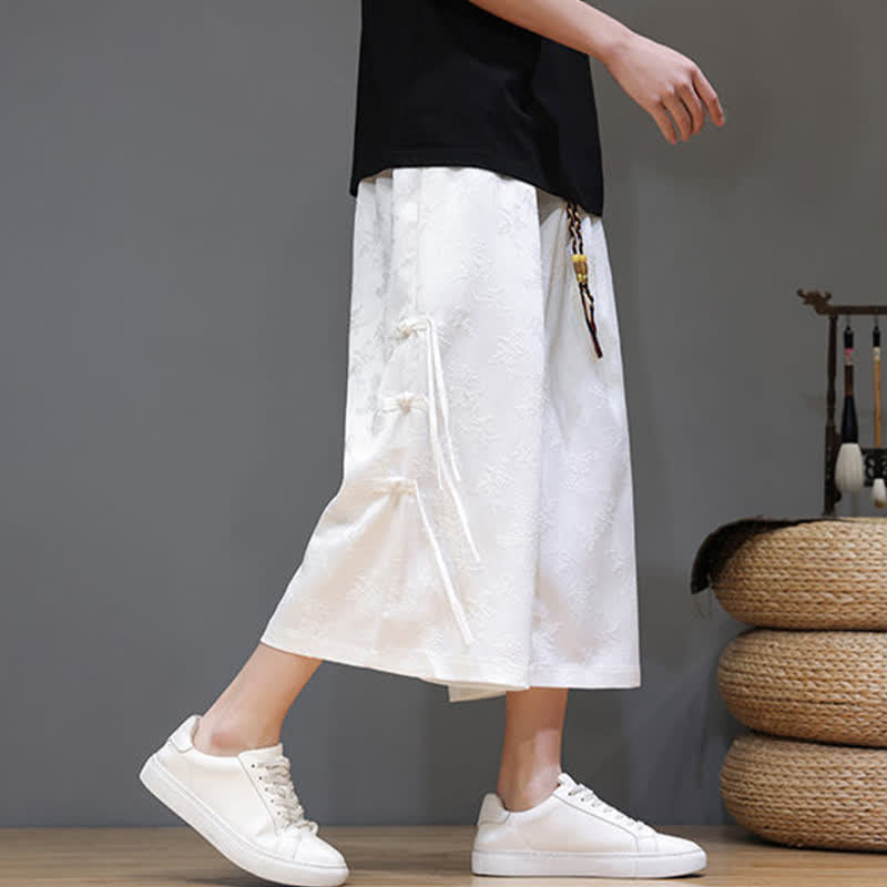 Buddha Stones Summer Tang Style Side Frog Button Men's Straight Leg Pants With Pockets - image 10