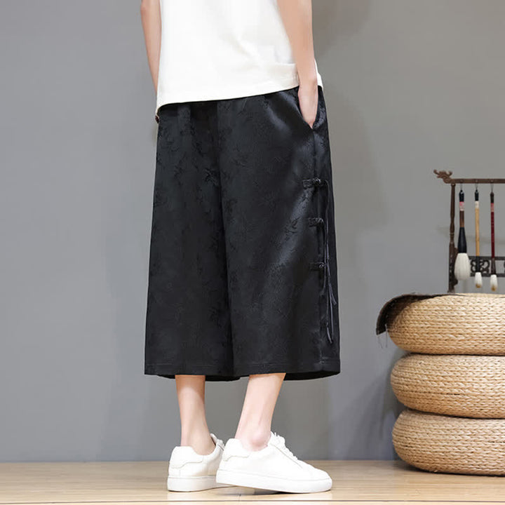 Buddha Stones Summer Tang Style Side Frog Button Men's Straight Leg Pants With Pockets - image 4