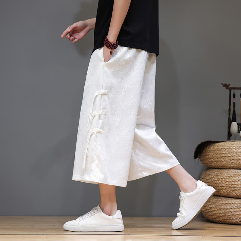 Buddha Stones Summer Tang Style Side Frog Button Men's Straight Leg Pants With Pockets - image 13