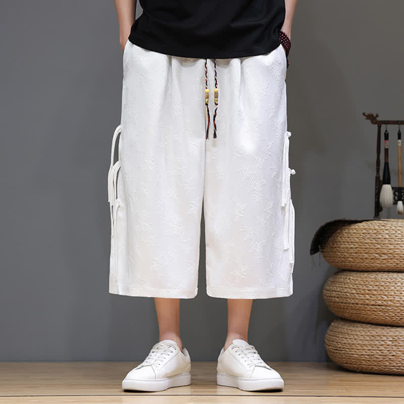 Buddha Stones Summer Tang Style Side Frog Button Men's Straight Leg Pants With Pockets - image 12