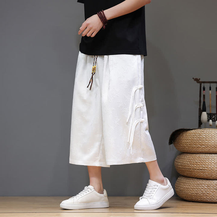 Buddha Stones Summer Tang Style Side Frog Button Men's Straight Leg Pants With Pockets - image 9
