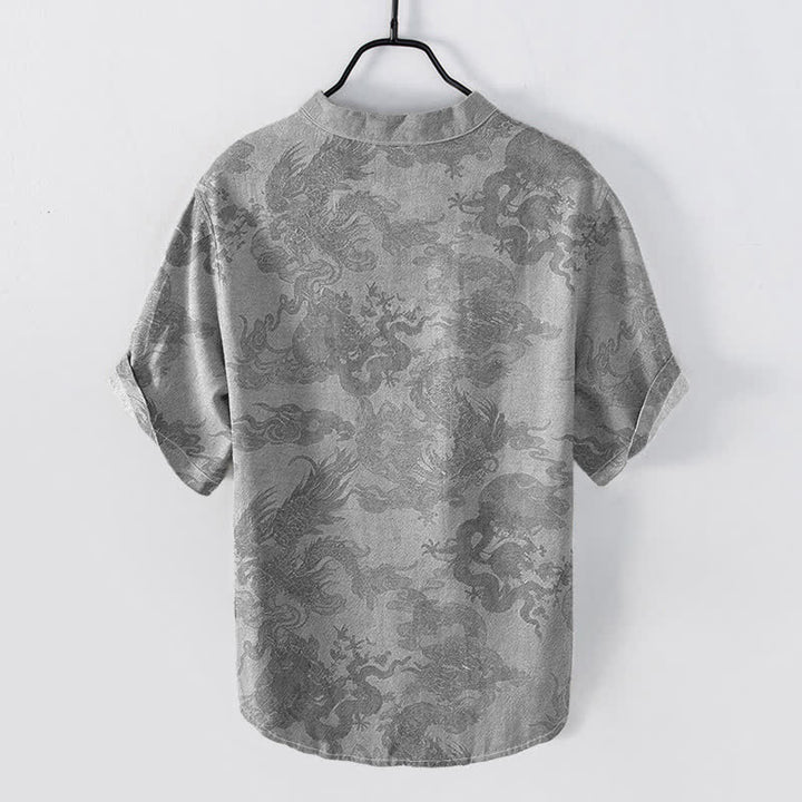 Buddha Stones Cotton Vintage Dragon Pattern Men's Short Sleeve Half Button Shirt - image 6