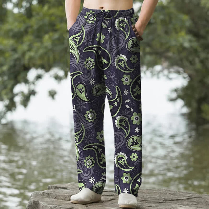 Buddha Stones Cotton Paisley Floral Pattern Men's Tapered Pants With Pockets - Indigo - US/UK/AU50，EU60 (5XL) - image 8