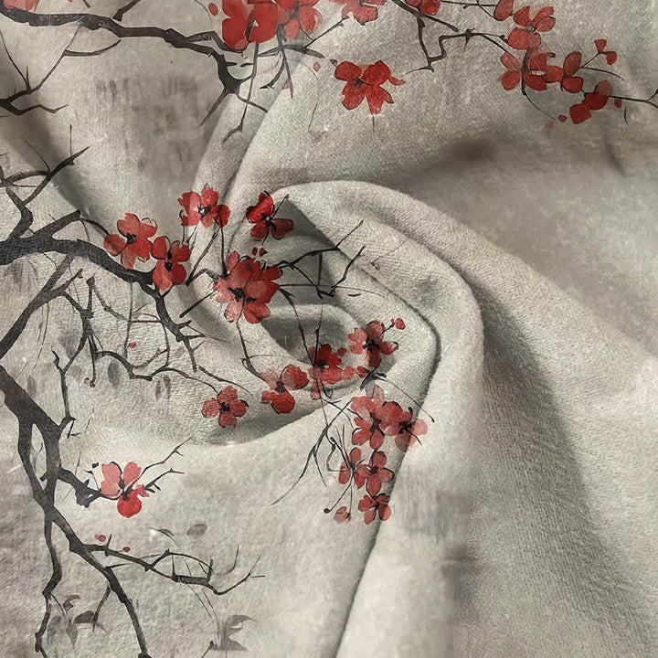 Buddha Stones Cotton Plum Blossom Branch Pattern Men's Short Sleeve Half Button Shirt - image 2
