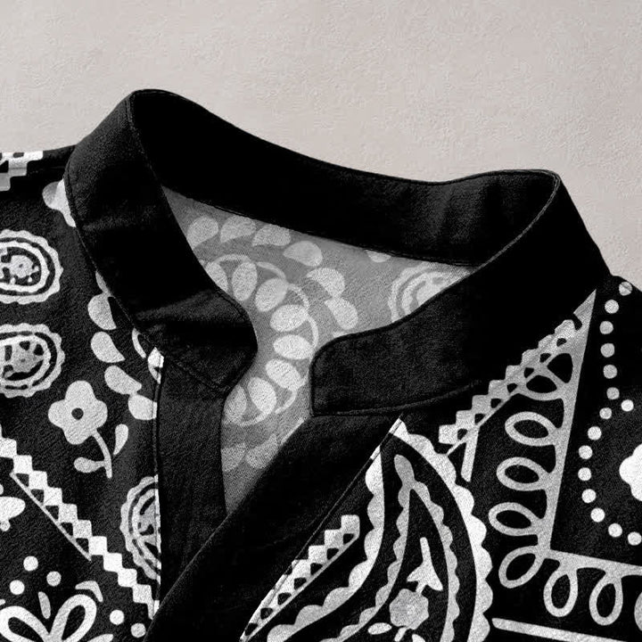 Buddha Stones Cotton Classic White Paisley Pattern Men's Short Sleeve Half Button Shirt - image 2