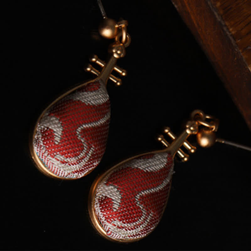 Buddha Stones Song Brocade White Patterns Pipa-Shaped Design Harmony Teardrop Earrings - image 6
