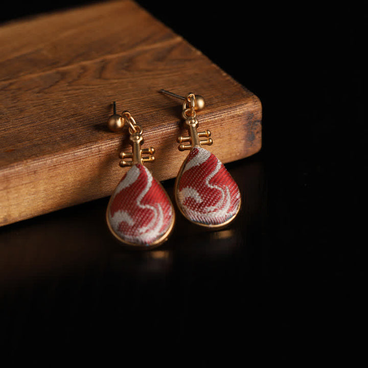 Buddha Stones Song Brocade White Patterns Pipa-Shaped Design Harmony Teardrop Earrings - image 2