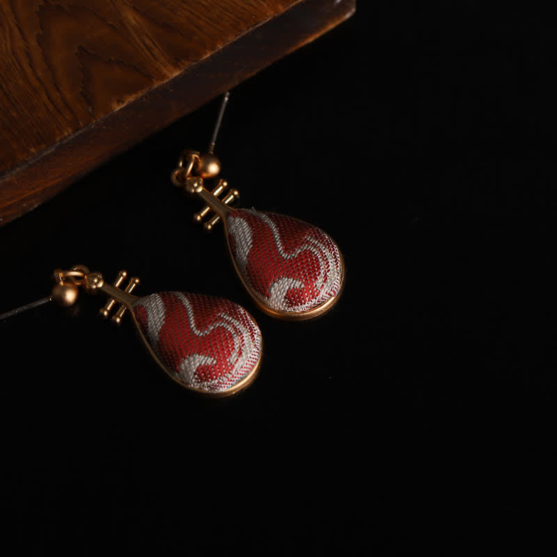 Buddha Stones Song Brocade White Patterns Pipa-Shaped Design Harmony Teardrop Earrings - image 3