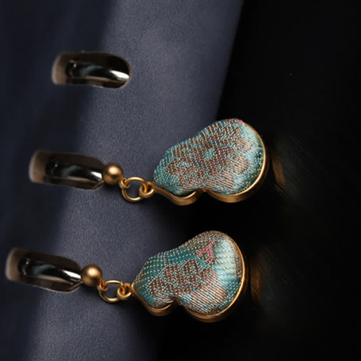 Buddha Stones Song Brocade Gourd Shaped Floral Blessing Handcrafted Drop Earrings - image 4