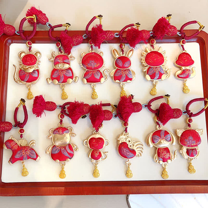 Buddha Stones Song Brocade Handmade Chinese Zodiac Tassel Lucky Keychain - image 43