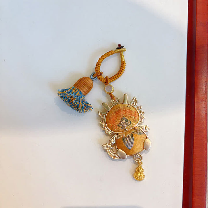 Buddha Stones Song Brocade Handmade Chinese Zodiac Tassel Lucky Keychain - Dragon - Yellow - image 26