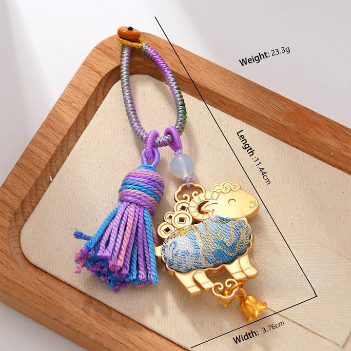 Buddha Stones Song Brocade Handmade Chinese Zodiac Luck Tassel Keychain - image 11