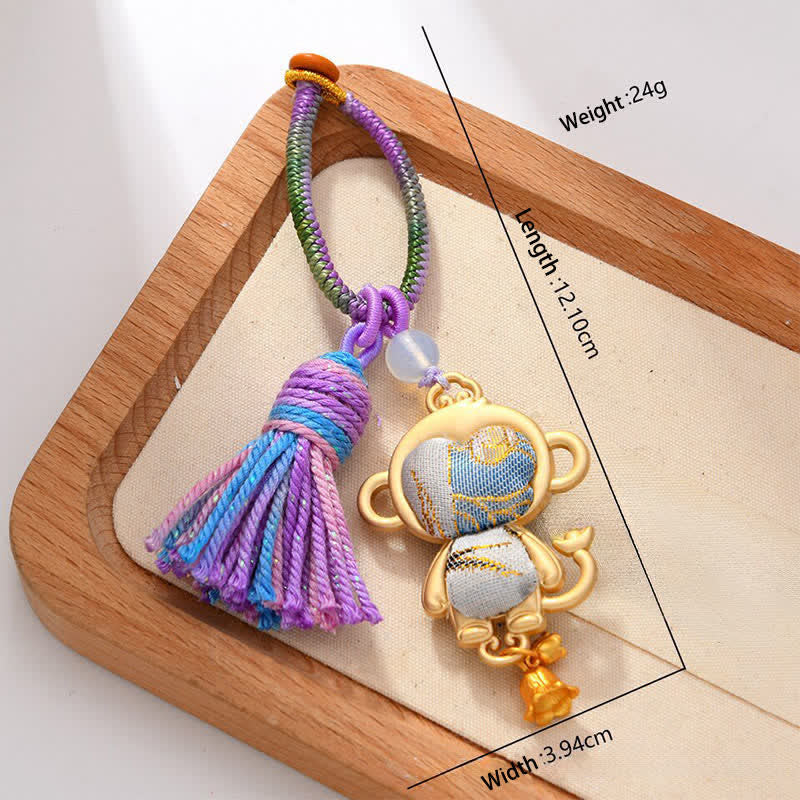 Buddha Stones Song Brocade Handmade Chinese Zodiac Luck Tassel Keychain - Monkey - image 19