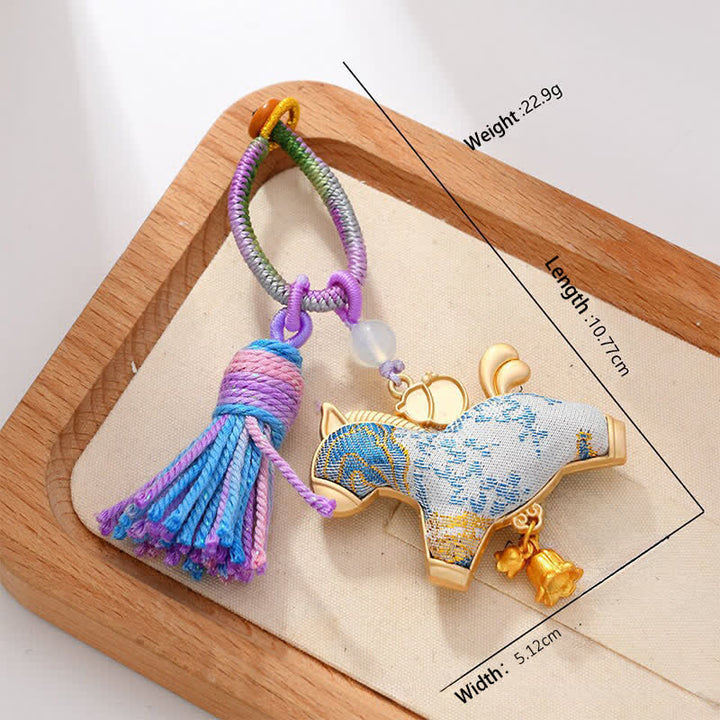 Buddha Stones Song Brocade Handmade Chinese Zodiac Luck Tassel Keychain - Horse - image 18