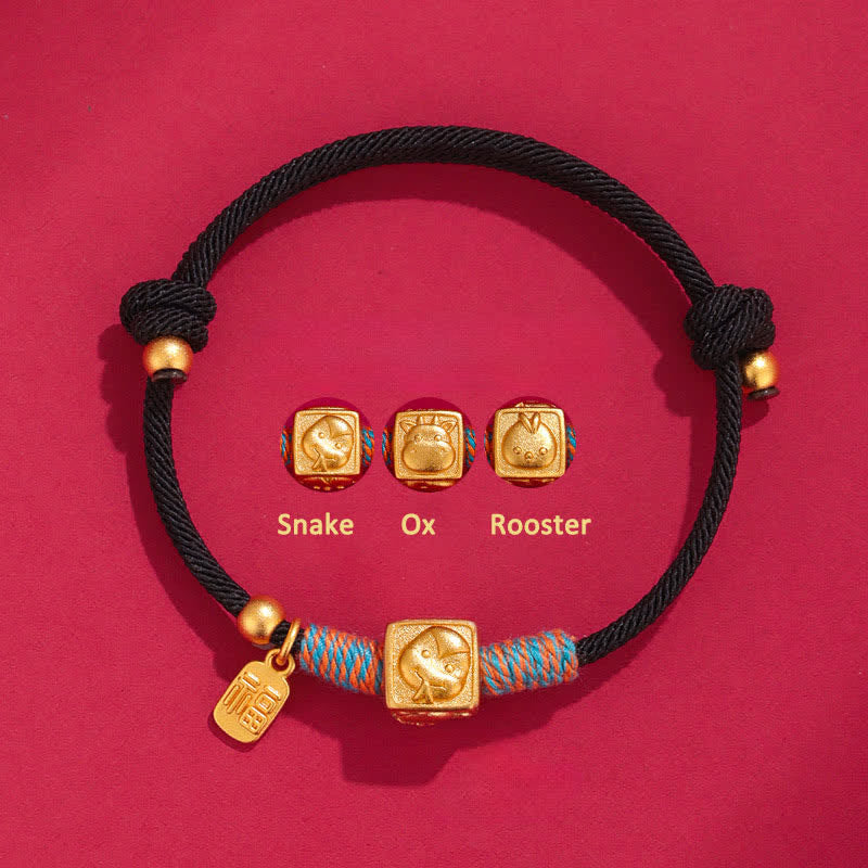 Buddha Stones Handmade Red String Chinese Zodiac Luck Fu Charm Bracelet - 999 Silver Snake Ox Rooster Three Harmonies Black Bracelet - Silver(Blessing♥Calm) - image 12