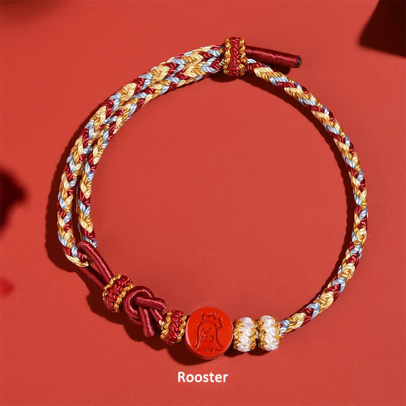 Buddha Stones Cinnabar Chinese Zodiac Concentration Hand-Woven Red String Bracelet - Rooster( Luck ♥ Personality) - Cinnabar(Blessing♥Calm) - image 13