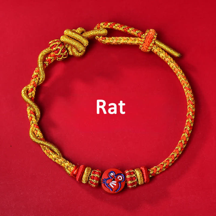 Buddha Stones Cinnabar Chinese Zodiac Blessing Hand-Woven Red String Bracelet - Chinese Zodiac(Protection ♥ Vitality) - Rat - Cinnabar(Blessing♥Calm) - image 1
