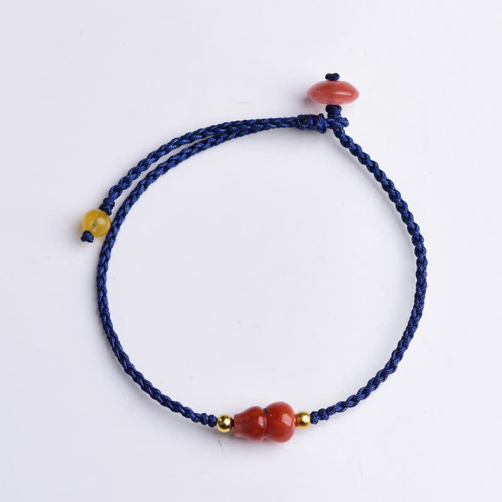 Buddha Stones South Red Agate Gourd Positive Hand-Woven Blue String Bracelet - image 7