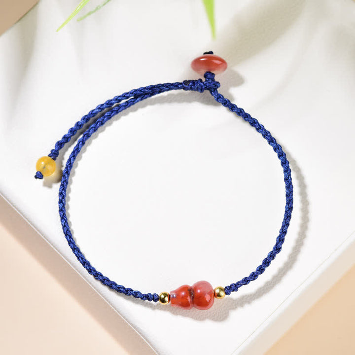 Buddha Stones South Red Agate Gourd Positive Hand-Woven Blue String Bracelet - image 6