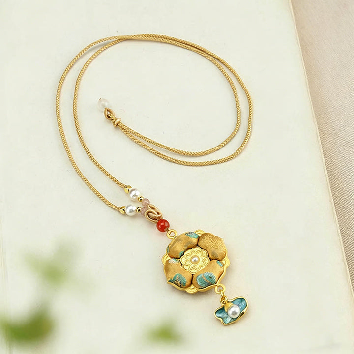 Buddha Stones Song Brocade Four-Leaf Clover Luck Necklace - image 1
