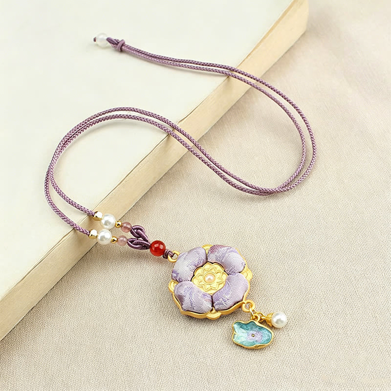 Buddha Stones Song Brocade Four-Leaf Clover Luck Necklace - image 9