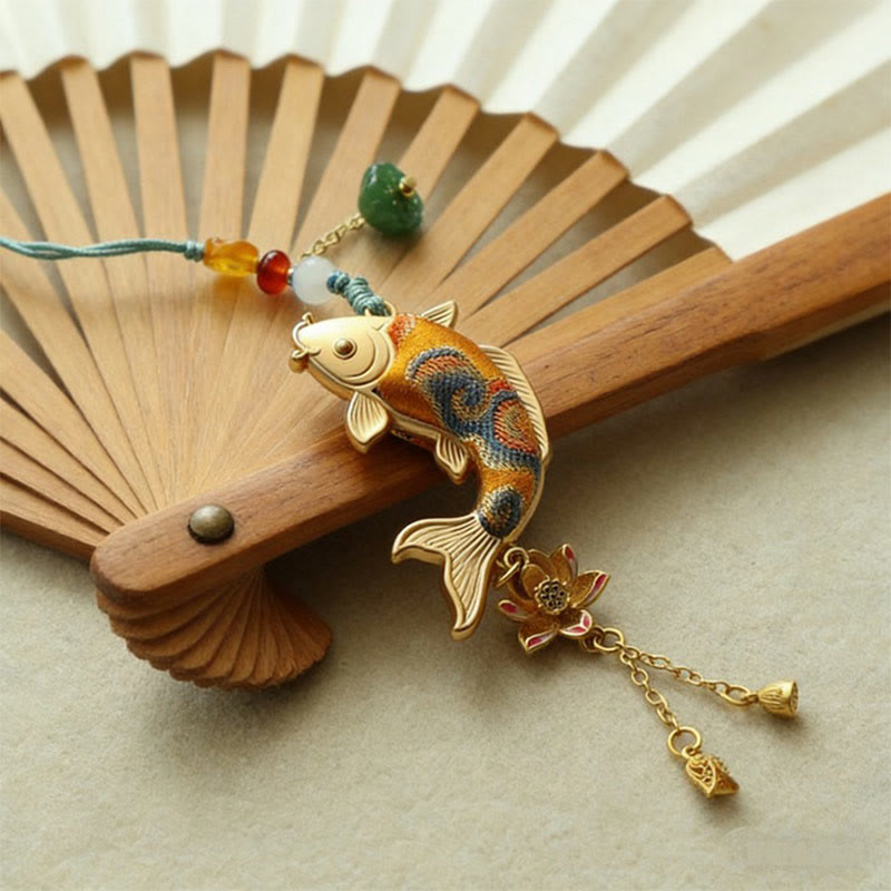 Buddha Stones Song Brocade Koi Fish Lotus Wealth Keychain - image 0