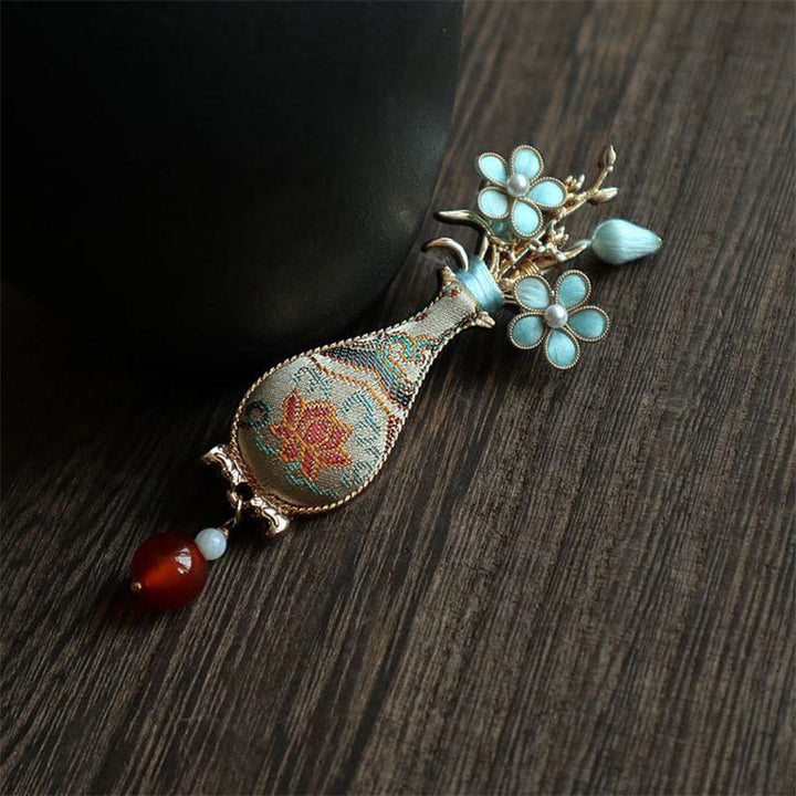 Buddha Stones Song Brocade Flower Vase Design Elegant Brooch - image 6