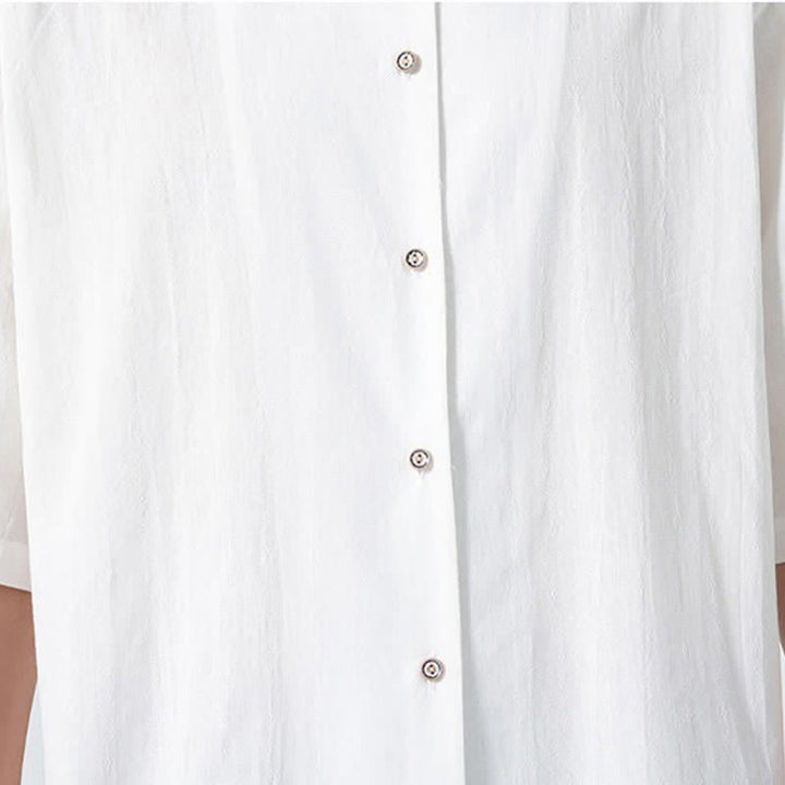 Buddha Stones Summer Tang Style Mandarin Collar Lotus Embroidery Solid Men's Shirts - image 26