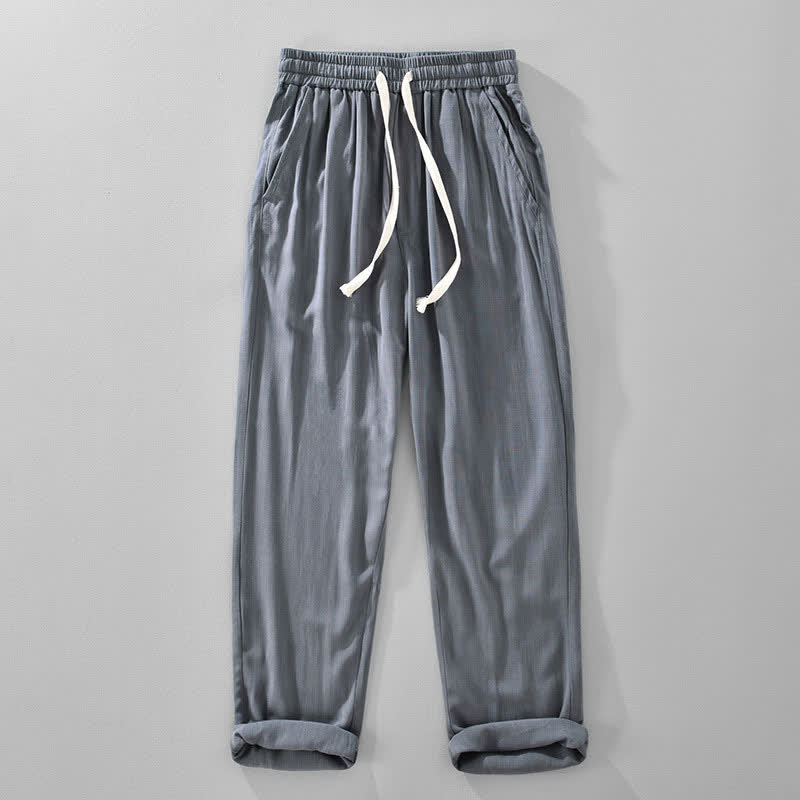Buddha Stones Summer Casual Vintage Drawstring Solid Long Pants Men's Tapered Pants With Pockets - SlateGray - US/UK/AU42，EU52 (3XL) - image 1