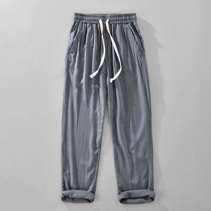 Buddha Stones Summer Casual Vintage Drawstring Solid Long Pants Men's Tapered Pants With Pockets - SlateGray - US/UK/AU42，EU52 (3XL) - image 1