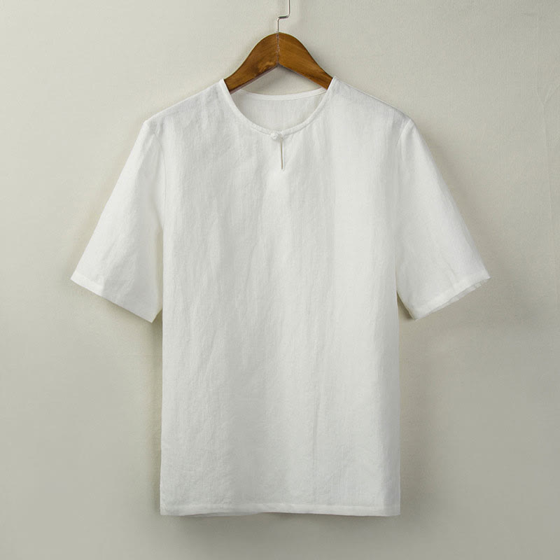 Buddha Stones Summer Tang Style Knot Button Side Slit Solid Men's Shirts - White - US/UK/AU44，EU54 (4XL) - image 14