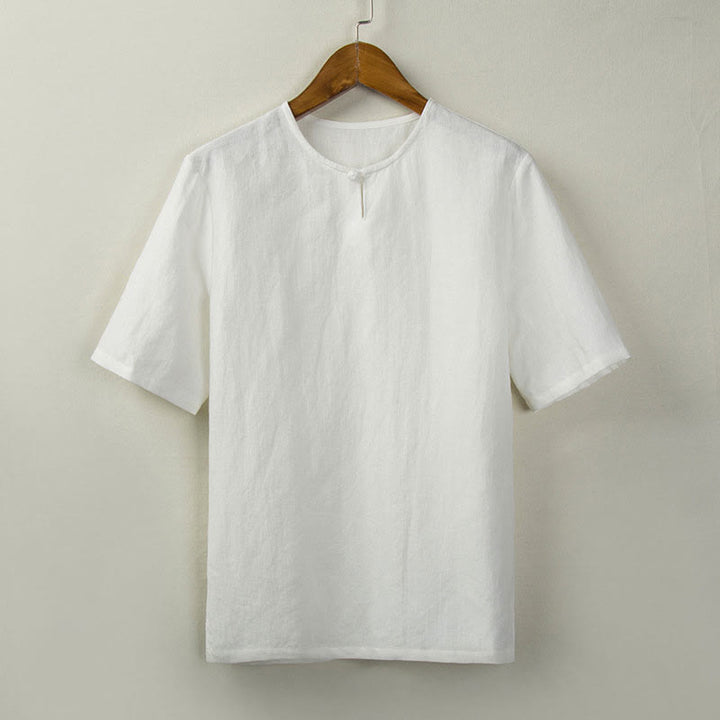 Buddha Stones Summer Tang Style Knot Button Side Slit Solid Men's Shirts - White - US/UK/AU44，EU54 (4XL) - image 14