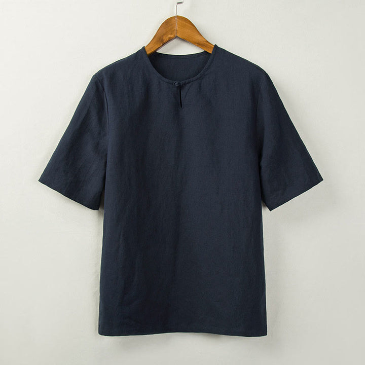 Buddha Stones Summer Tang Style Knot Button Side Slit Solid Men's Shirts - MidnightBlue - US/UK/AU44，EU54 (4XL) - image 4