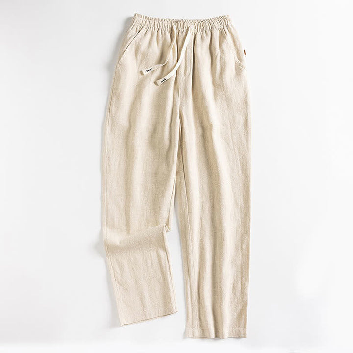 Buddha Stones Spring Casual Minimalist Drawstring Solid Men's Tapered Pants With Pocket - Beige - US/UK/AU46，EU56 (5XL) - image 13