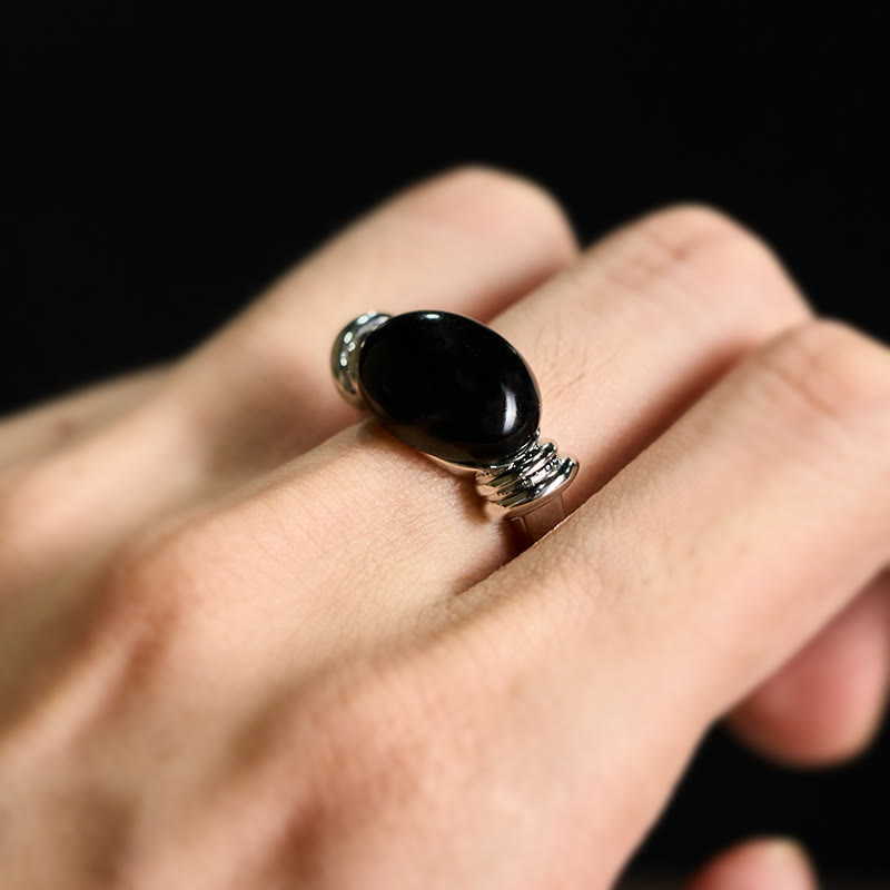 Buddha Stones Oval Pattern Hematite Support Adjustable Ring - image 6