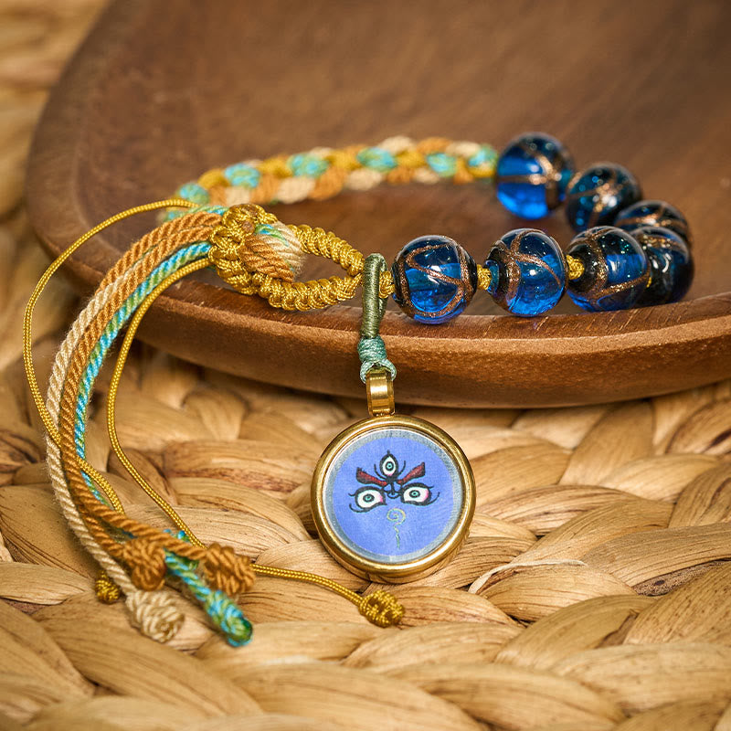 Buddha Stones Tibetan Liuli Glass Bead Five Directions Gods Of Wealth Buddha Eye Blessing String Bracelet - image 1