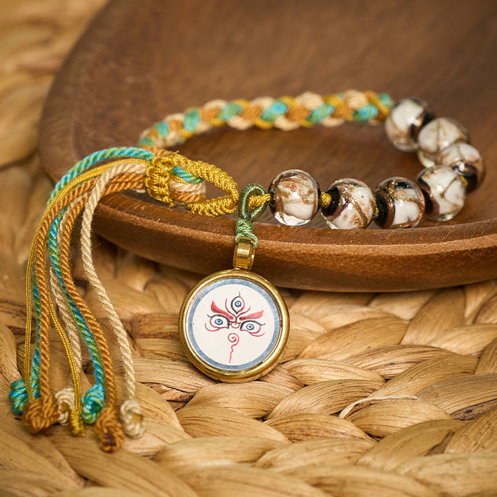 Buddha Stones Tibetan Liuli Glass Bead Five Directions Gods Of Wealth Buddha Eye Blessing String Bracelet - image 20