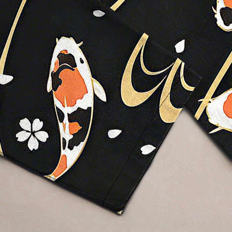 Buddha Stones Cotton Koi Fish Ripple Pattern Men's Tapered Pants With Pockets - image 2