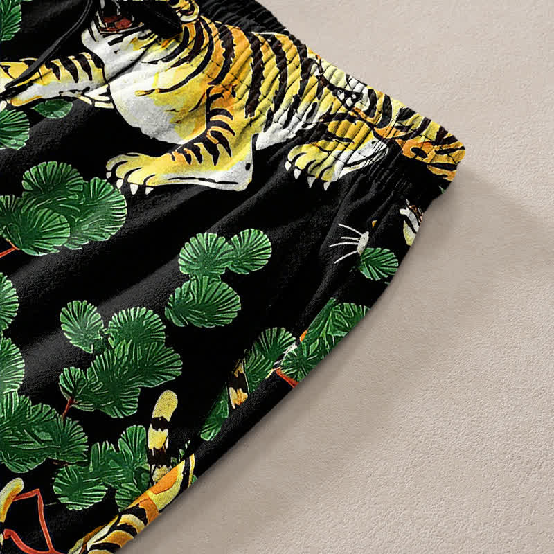 Buddha Stones Cotton Tiger Jungle Pattern Men's Tapered Pants With Pockets - image 3